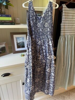 Marea By Liz Joy Blue Floral Maxi Dress with Smocked Bodice